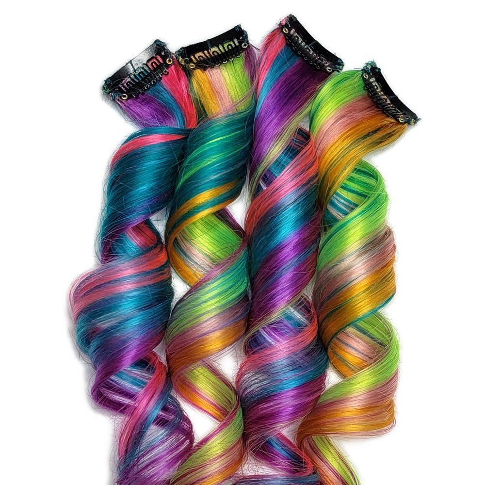 22" Mermazing Clip in Human Hair Extensions Long Rainbow Colored Hair